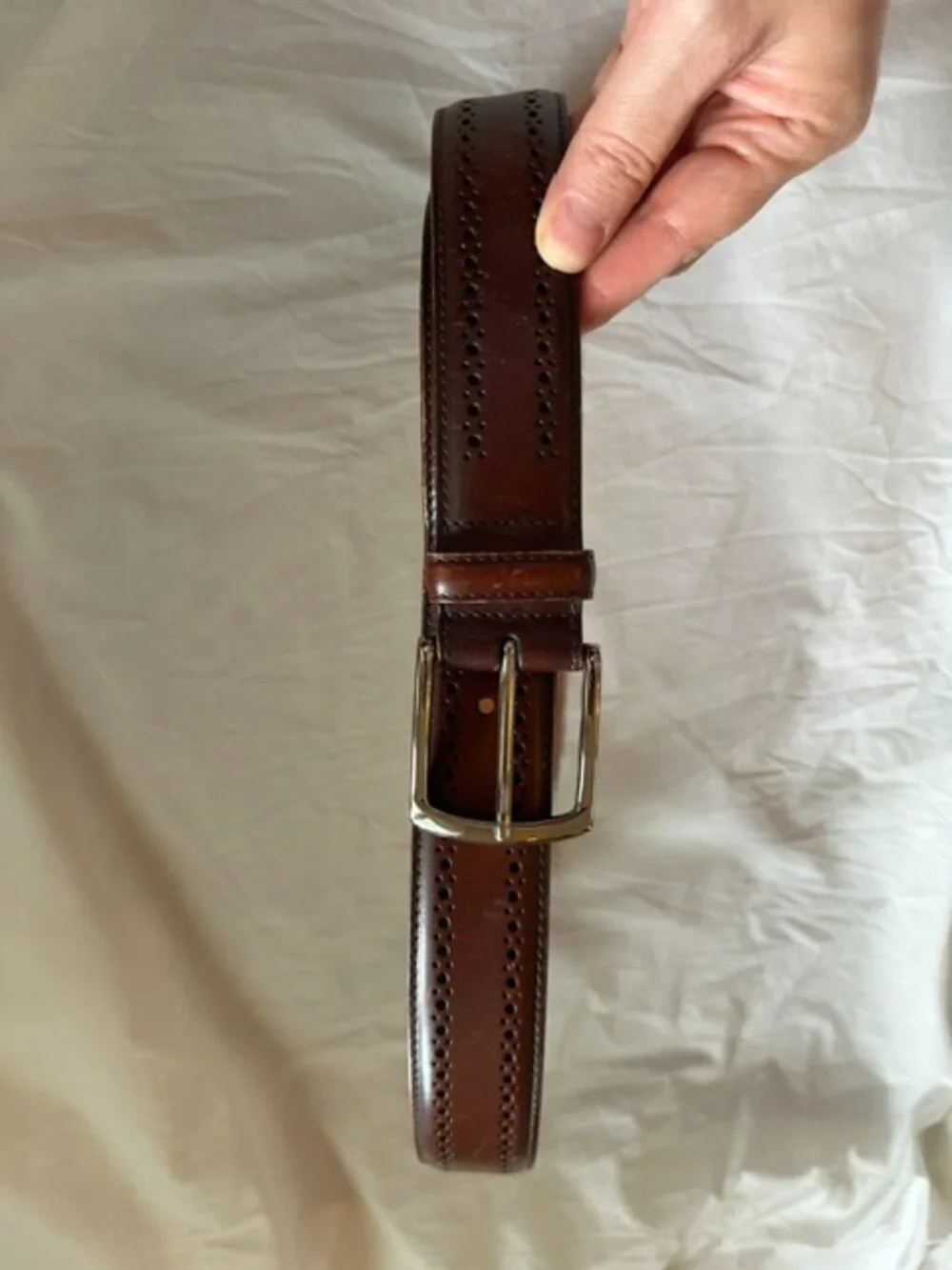 Allen Edmonds Brown Leather Brogue Perforated Dress Belt 34